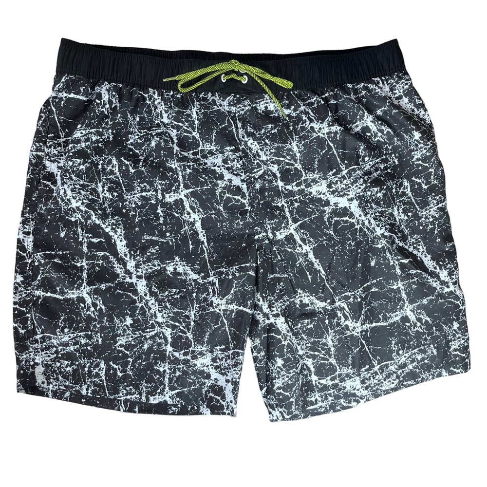 Cascade Sport Swim Trunks Mens Large Black White Marble Crackle Board Shorts New